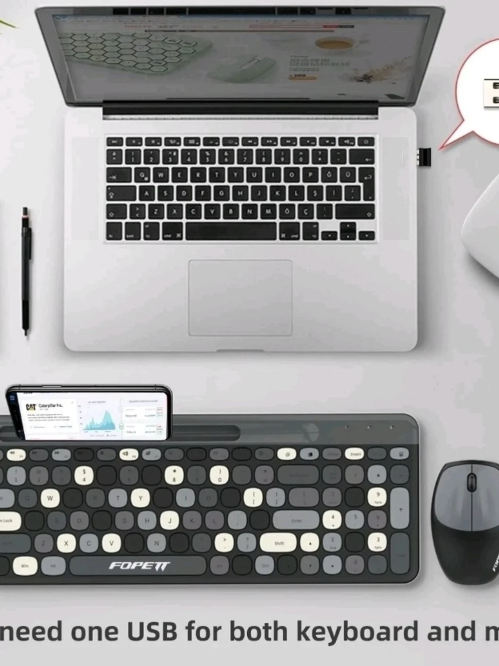 Wireless Keyboard and Mouse Set with Phone Holder -Compatible/Laptop/PC/Notebook